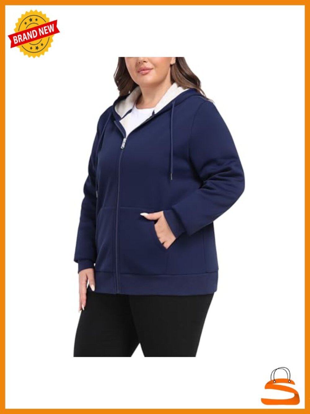 Plus Size Sherpa Lined Fleece Zip Up Hooded Jacket Warm Winter Coat